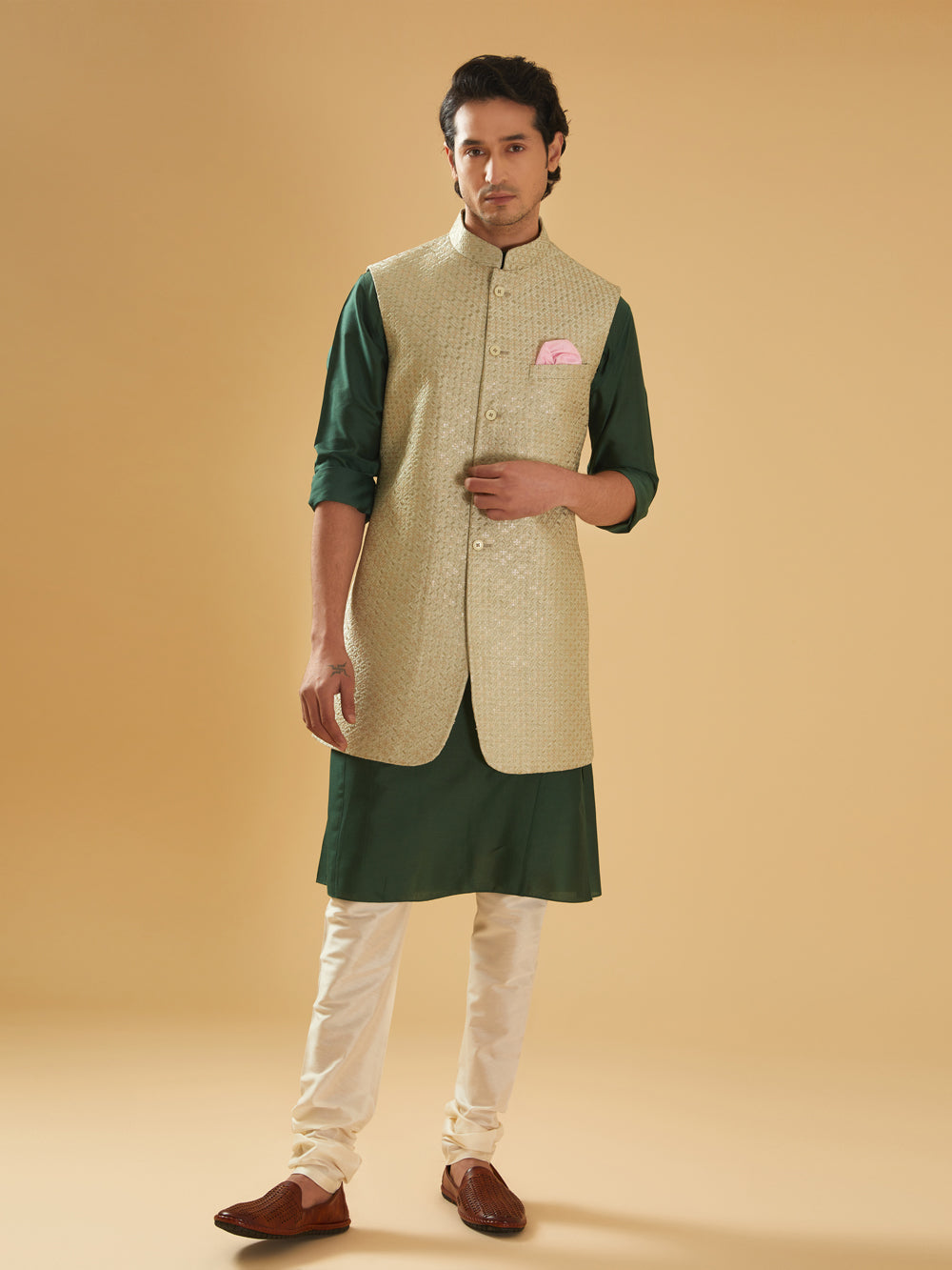 Zari And Sequence Embroidered Long Waistcoat