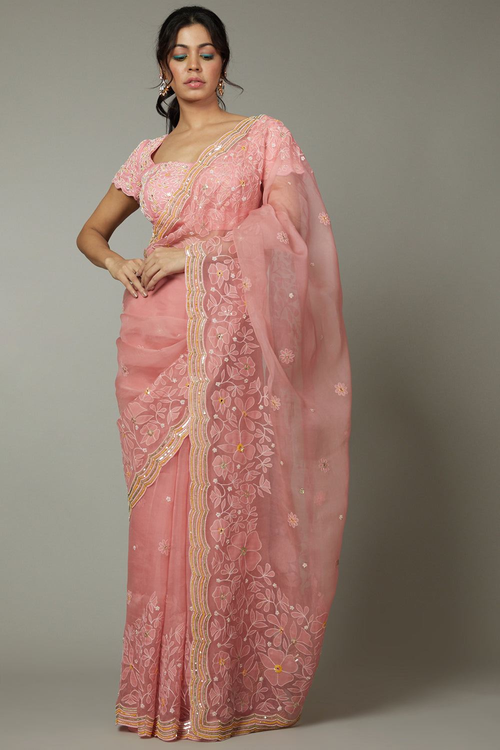Candy Floss Applique & Hand Emboidered Silk Organza Saree  
Saree, Petticoat - Auraya Fashion - I am Design - #tag1# - #tag2# - #tag3# - #tag3#