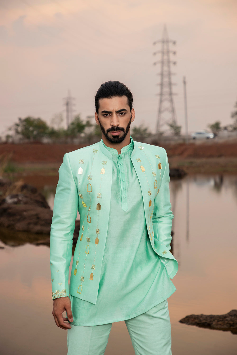 Mint Khidki Jodhpuri Set - Auraya Fashion -  - #tag1# - #tag2# - #tag3# - #tag3#