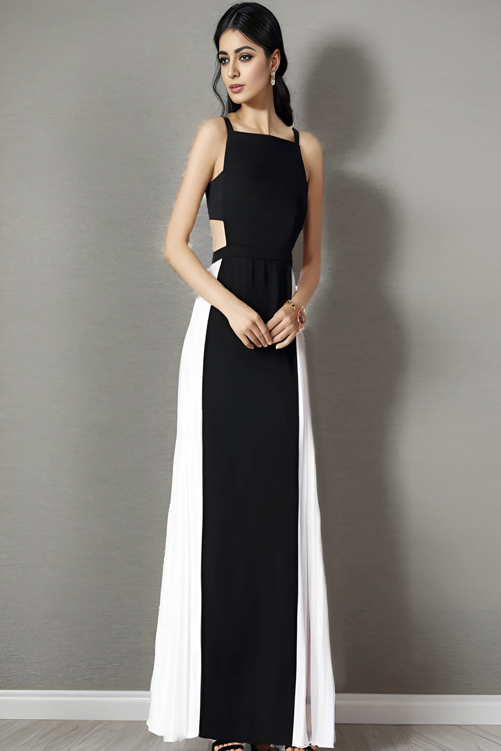 Black White Panel Cut-Out Gown Auraya Fashion Black White Panel Cut-Out Gown Auraya Fashion