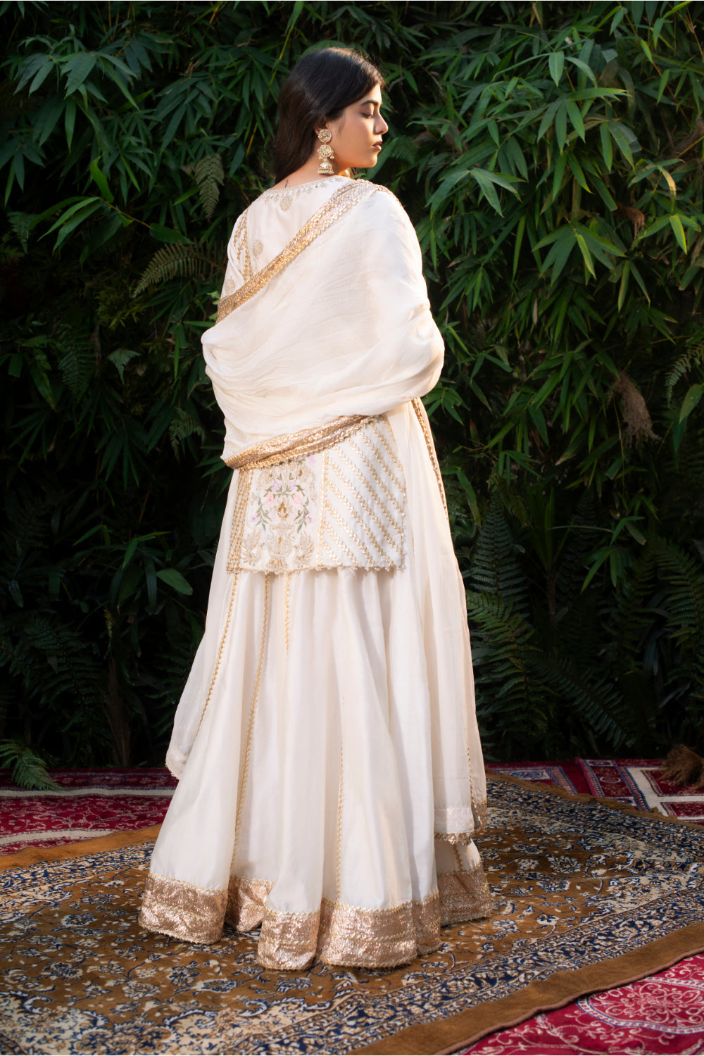 Ivory Kirandori, Gotta  Kurti With Gotta Sharara And Organza Dupatta - Auraya Fashion