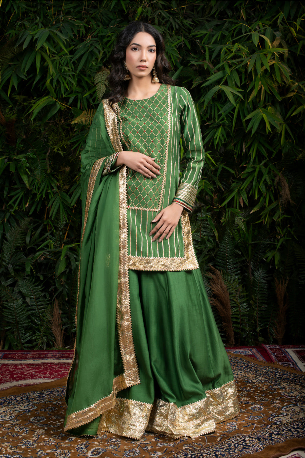 Green Gotta Shararara - Auraya Fashion - Guldavari -
