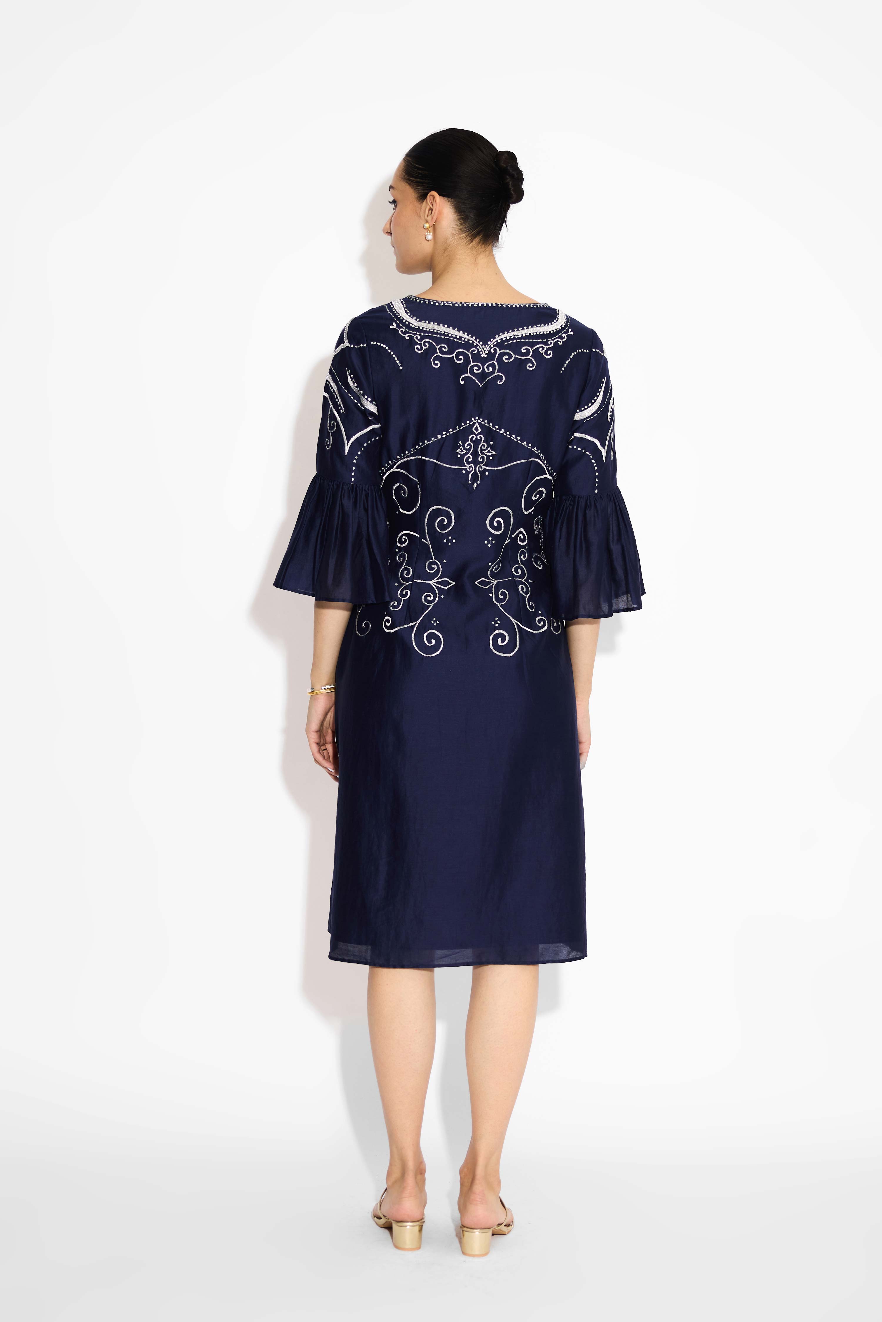 silver embellished Navy Blue dress