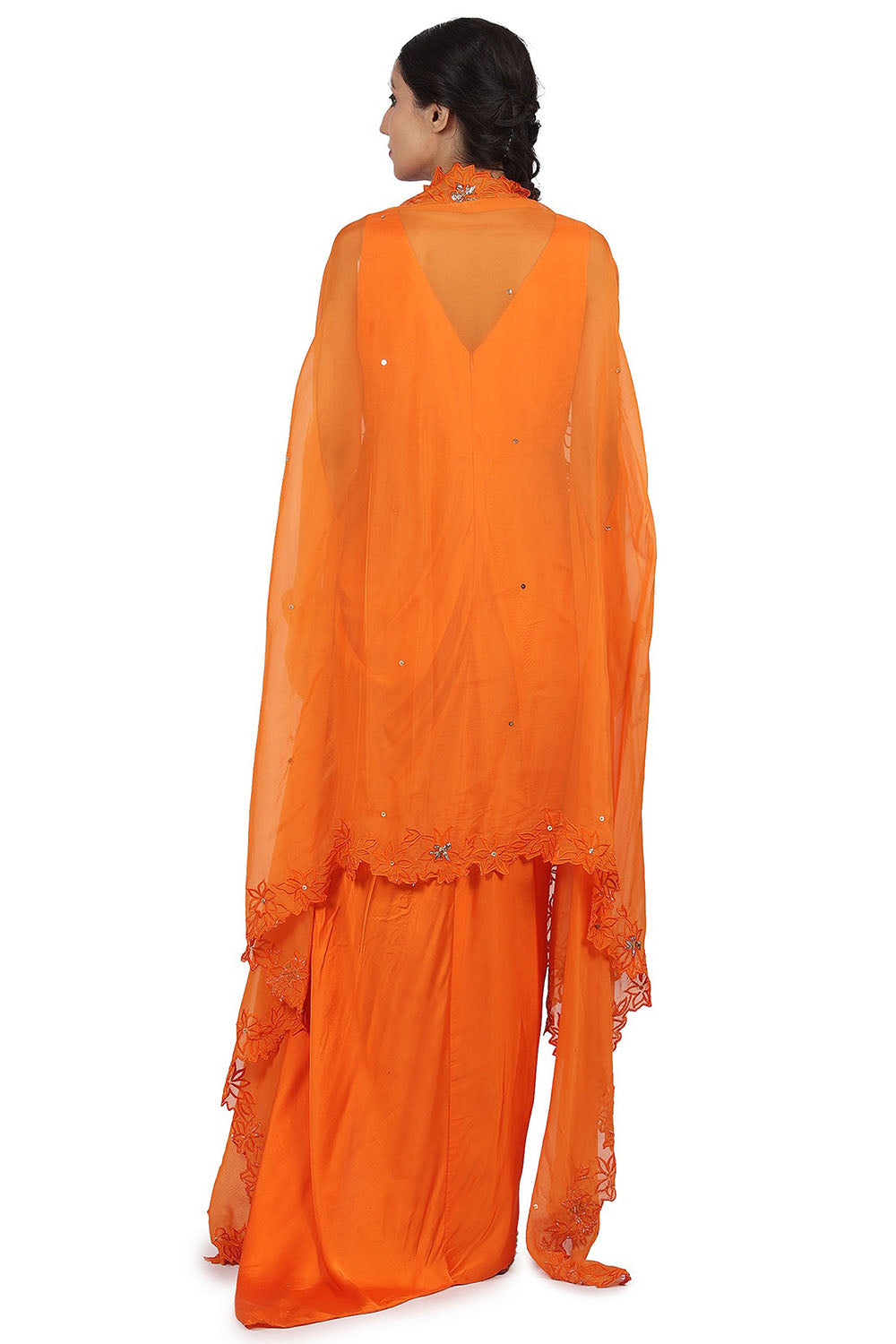 Organza Cape Set In Orange - Auraya Fashion