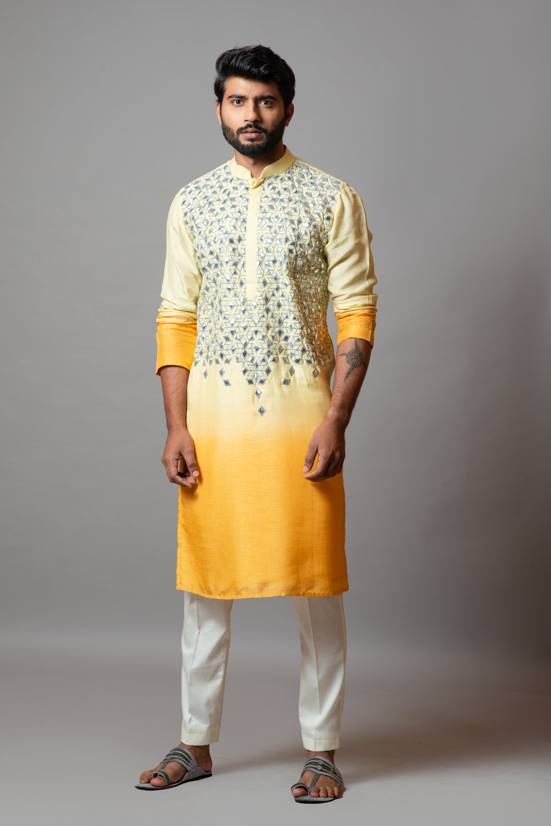 Yellow ombre embroidered kurta