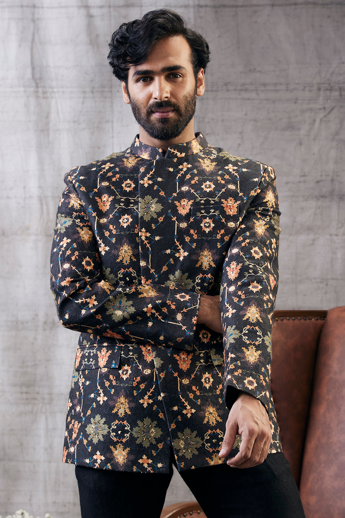 Image of Zahra Printed Jacket With Dhoti Set