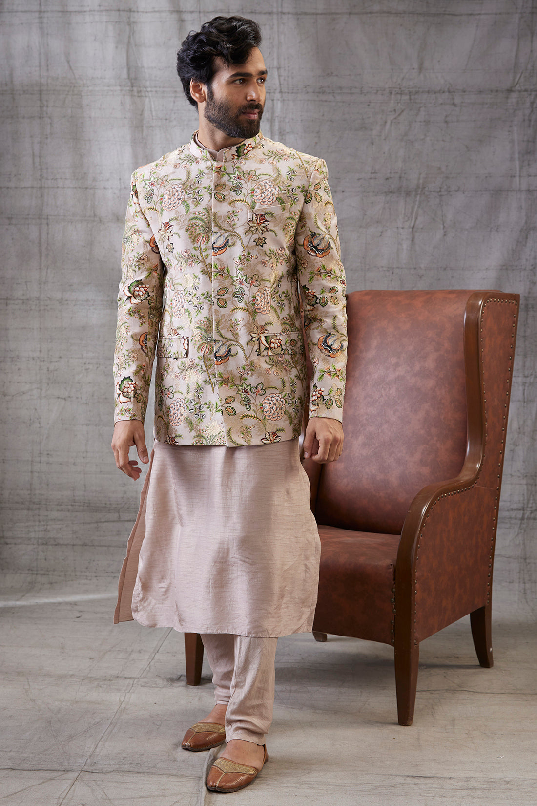 Image of Mehr Printed Jacket With Kurta Set