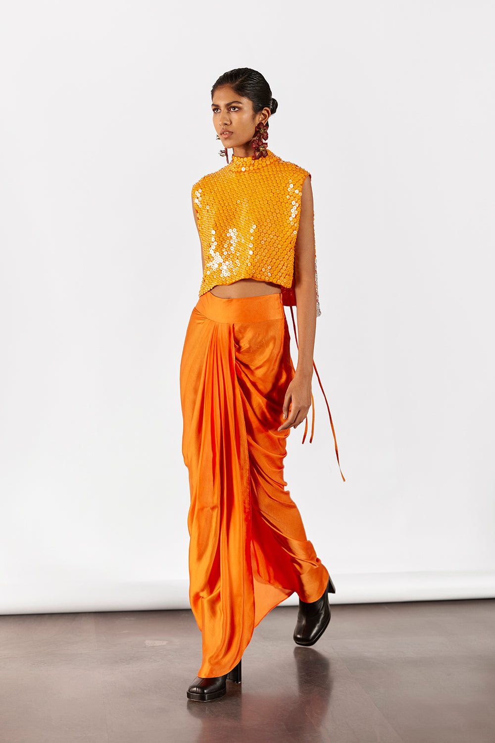 Zinnia Embroidered Top With Draped Skirt Co-Ord
