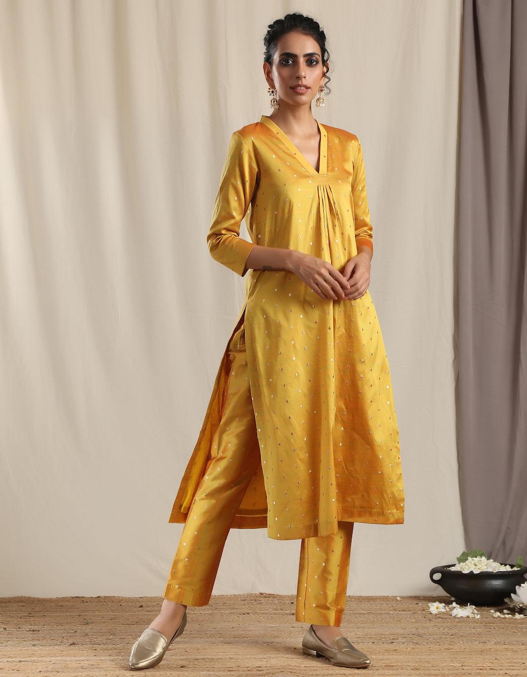 Yellow Silk Kurta Pant Set - trueBrowns