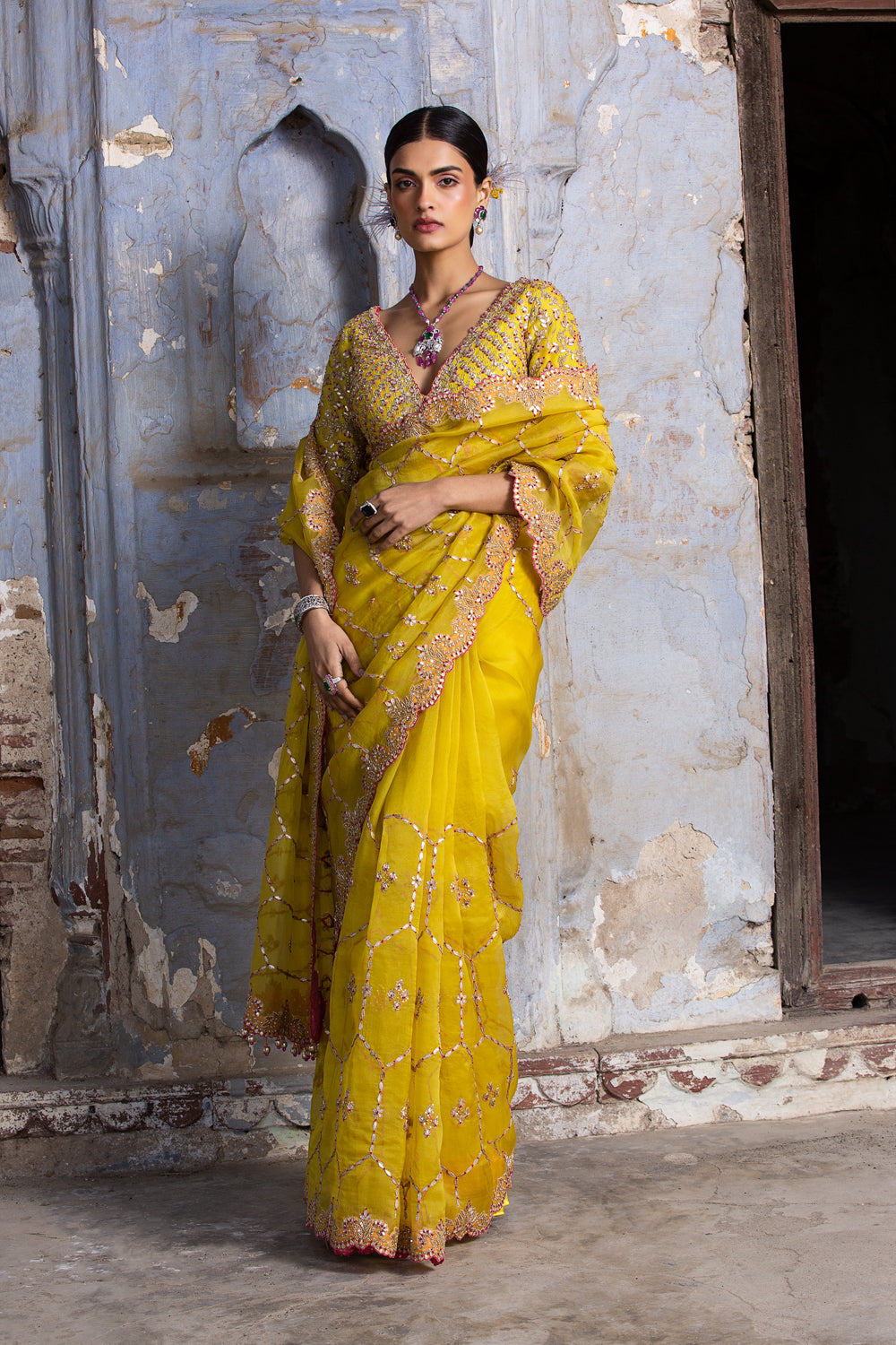 Yellow Organza Saree