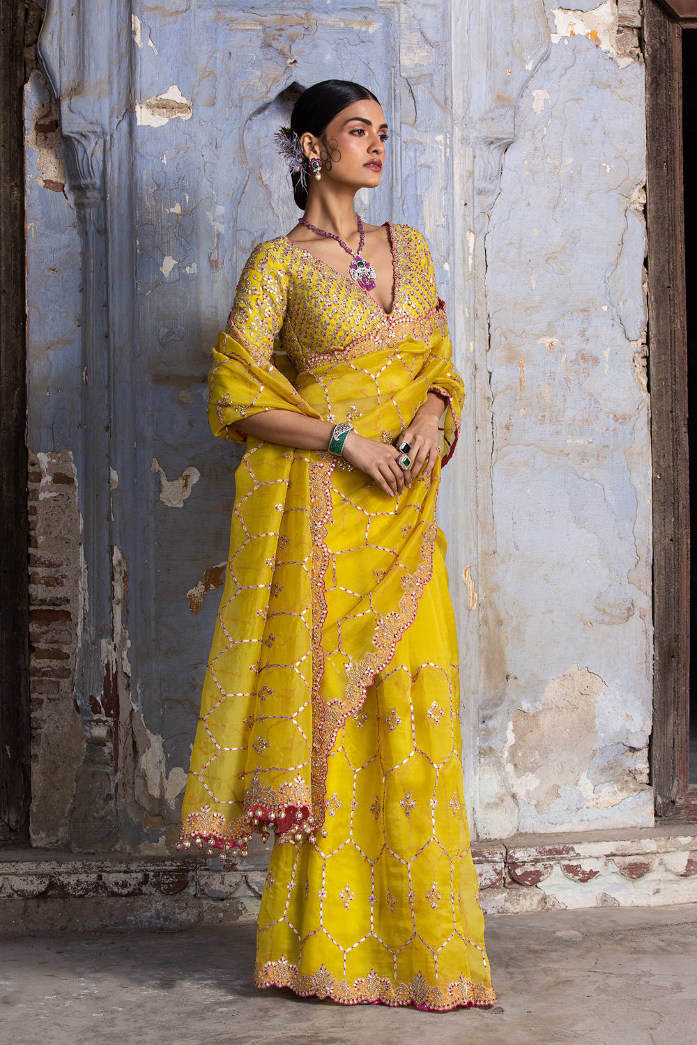 Yellow Organza Saree