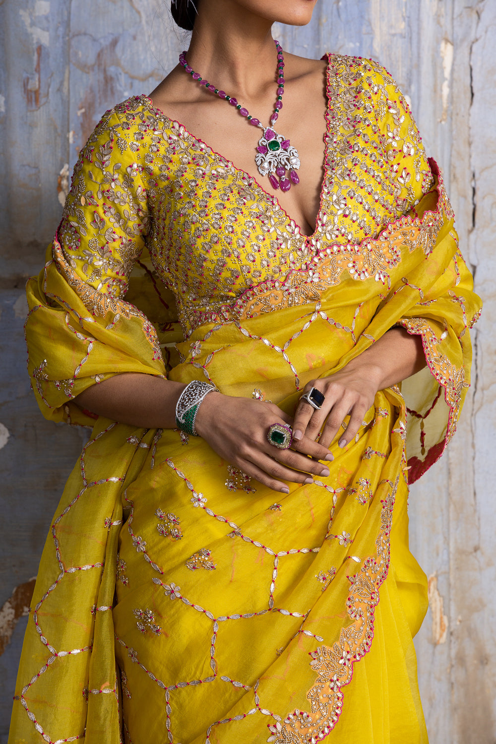Yellow Organza Saree