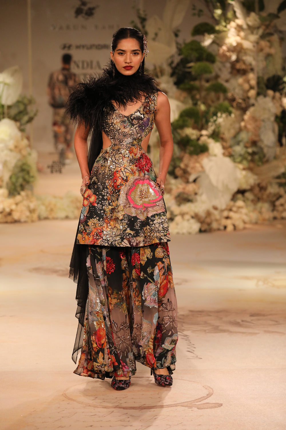 Black Printed Brocade Sharara Set