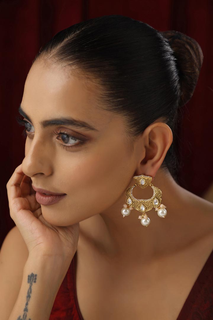 Gold Kundan Chandbali Earrings