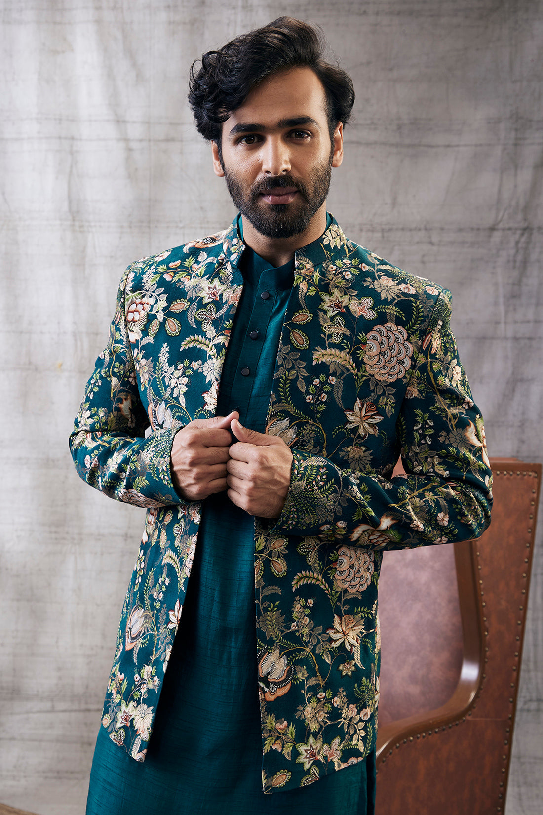 Image of Mehr Printed Jacket with kurta set