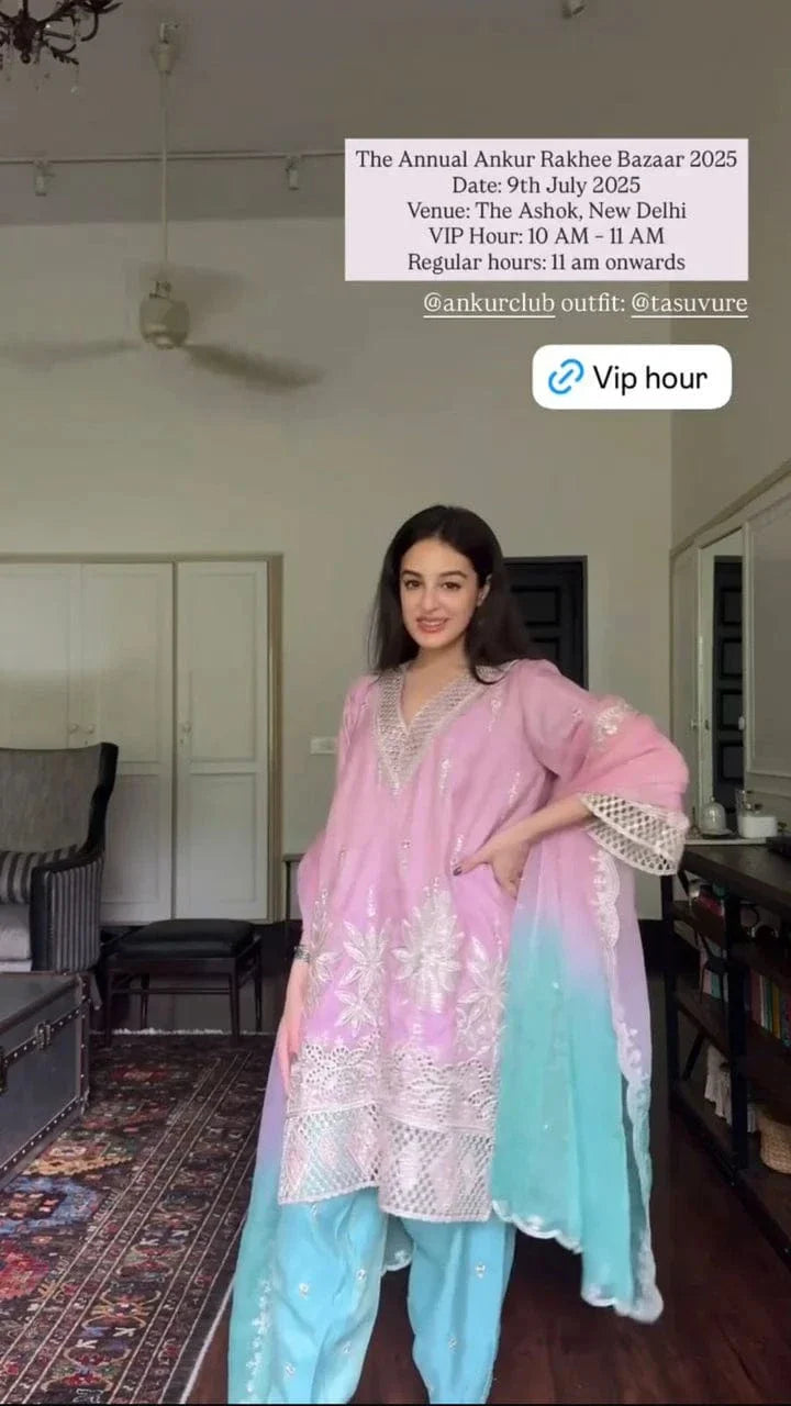 Tasuvure X MW Aaina Ada Farshi Set - Gulabi Phool Colourblock