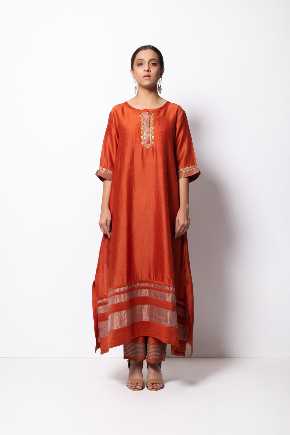 A-Line Kurta Full Set - Kurta, Stole, Pants, With Slip - Auraya Fashion - Bhavik Shah - #tag1# - #tag2# - #tag3# - #tag3#
