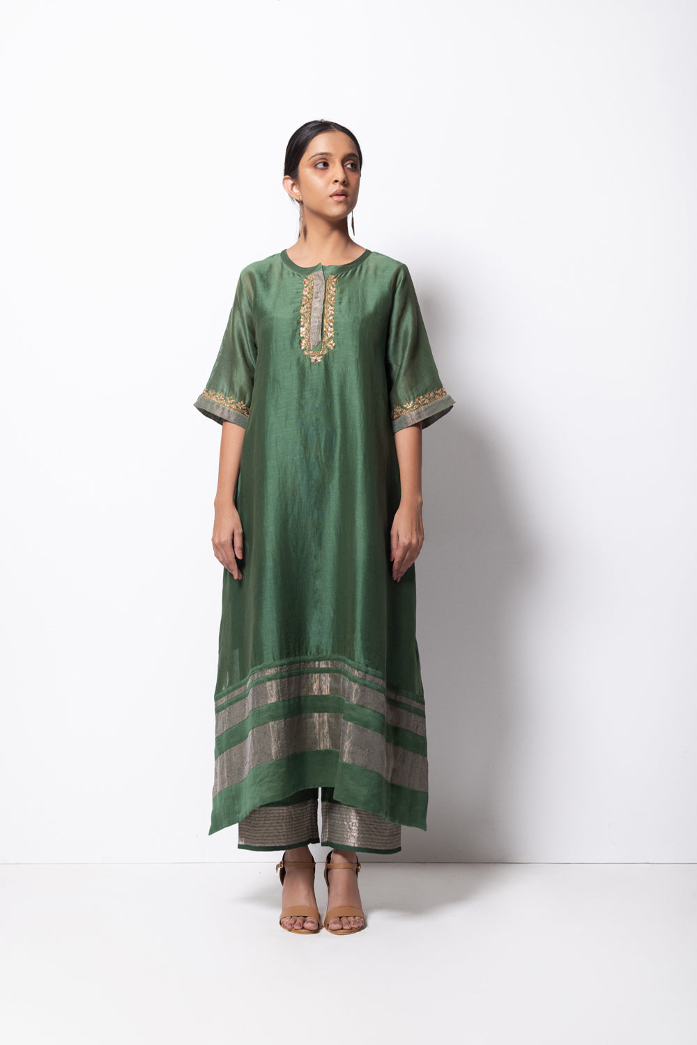 A-Line Kurta Full Set - Kurta, Stole, Pants, With Slip - Auraya Fashion - Bhavik Shah - #tag1# - #tag2# - #tag3# - #tag3#