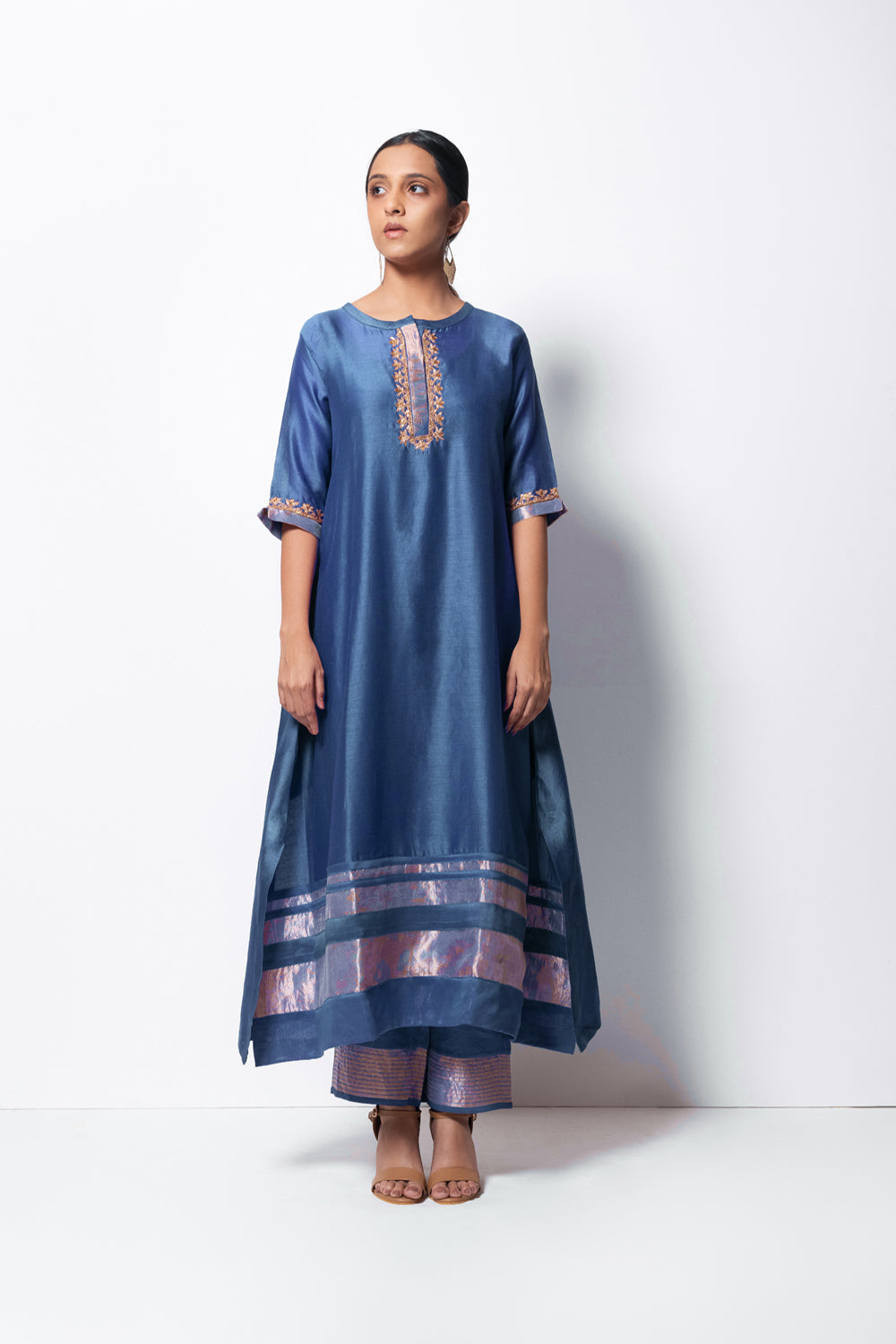 A-Line Kurta Full Set - Kurta, Stole, Pants, With Slip - Auraya Fashion - Bhavik Shah - #tag1# - #tag2# - #tag3# - #tag3#