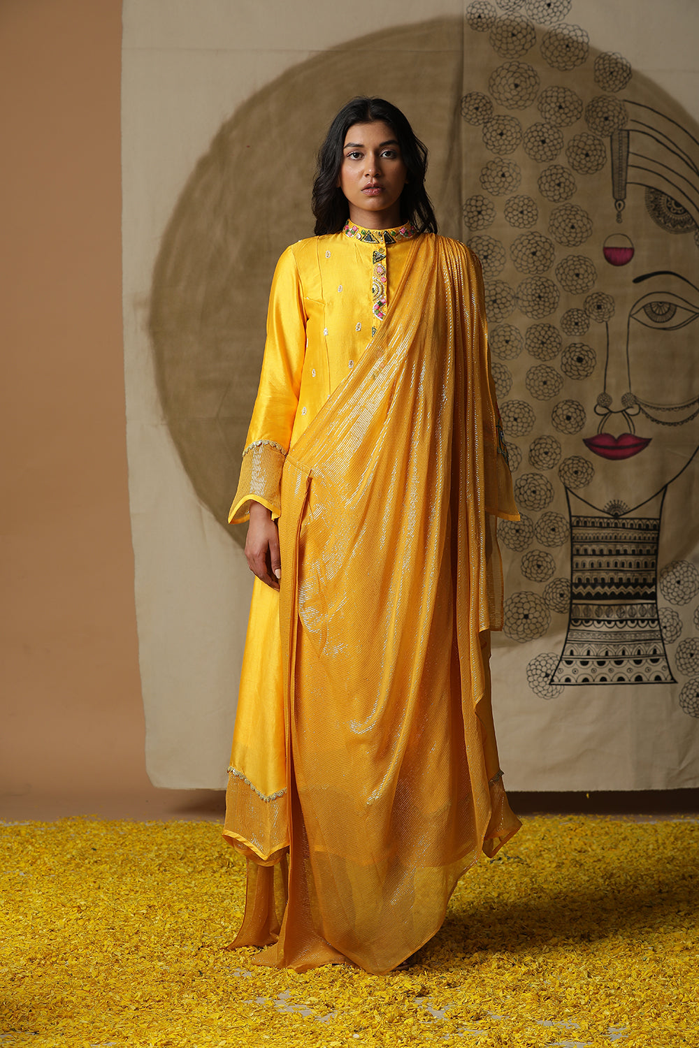 Yellow Cowl Drape Set