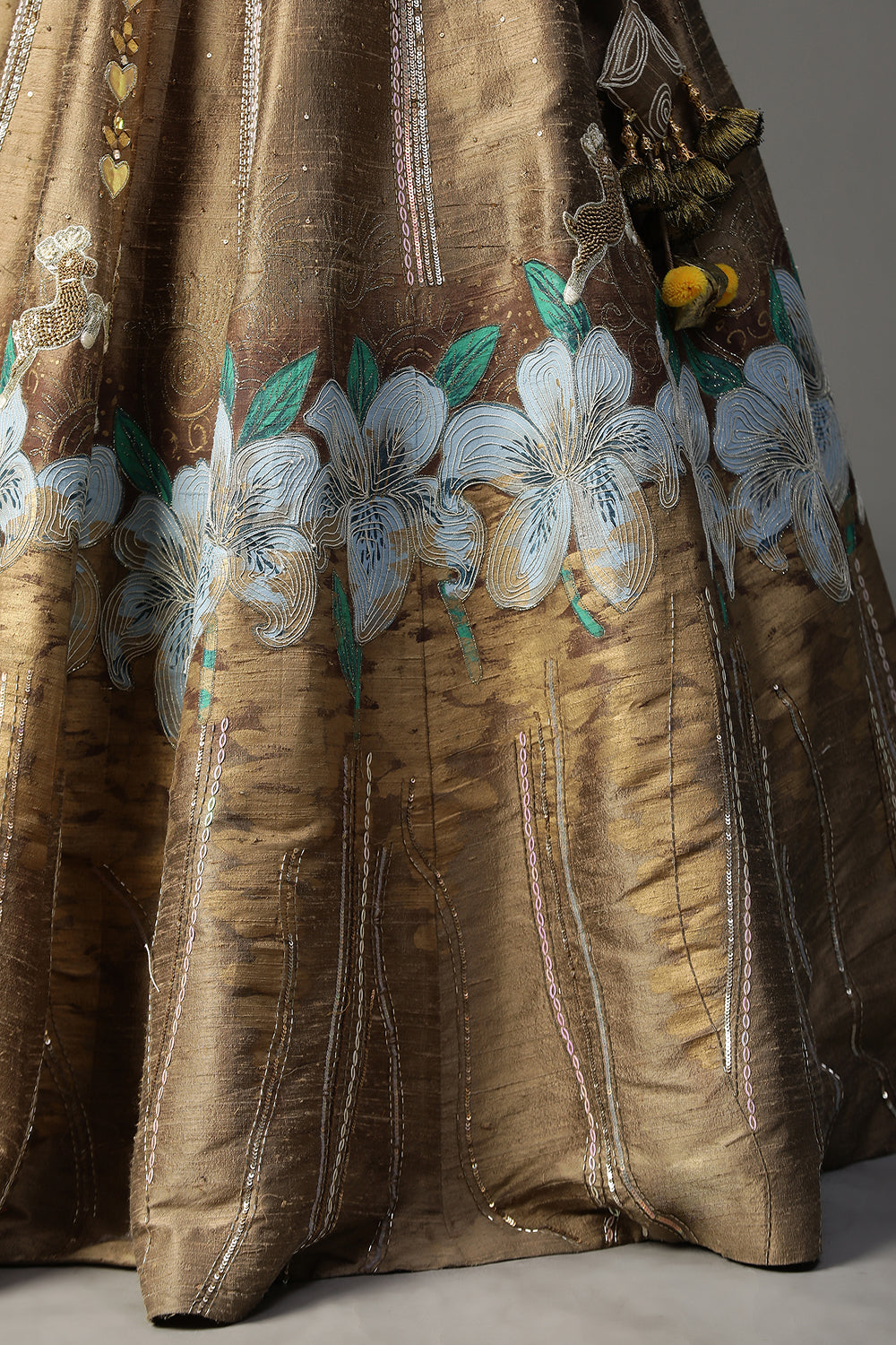 Gold Handpainted Lehenga Set - Auraya Fashion -  - #tag1# - #tag2# - #tag3# - #tag3#
