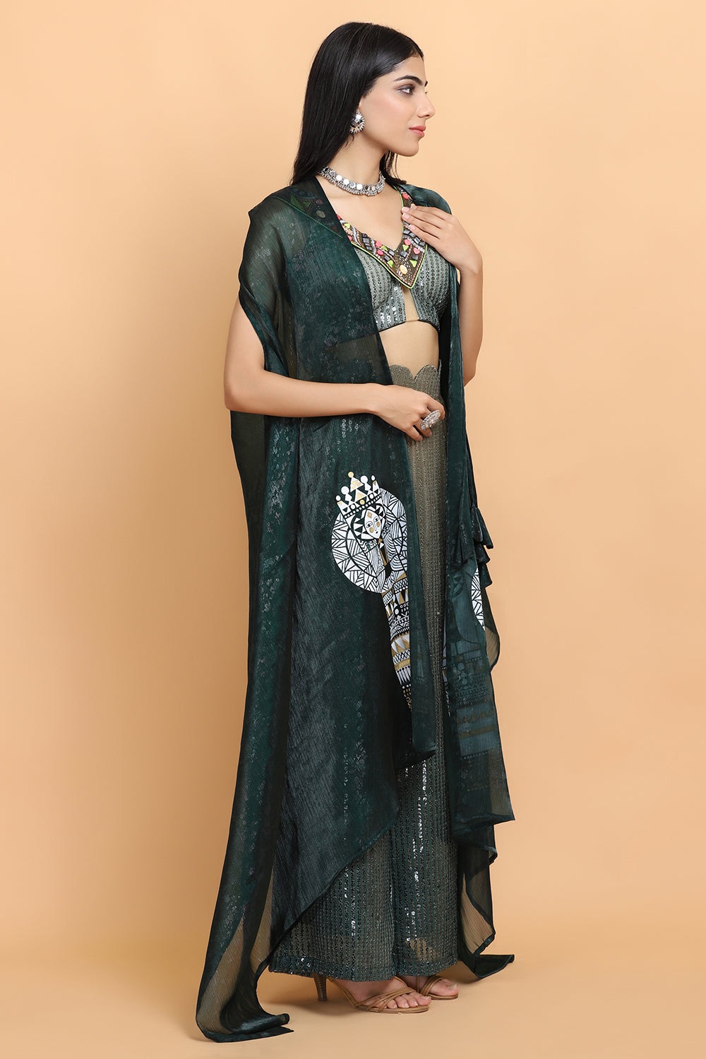 Emerald Green Cheap Thrills Cape Set - Auraya Fashion -  - #tag1# - #tag2# - #tag3# - #tag3#