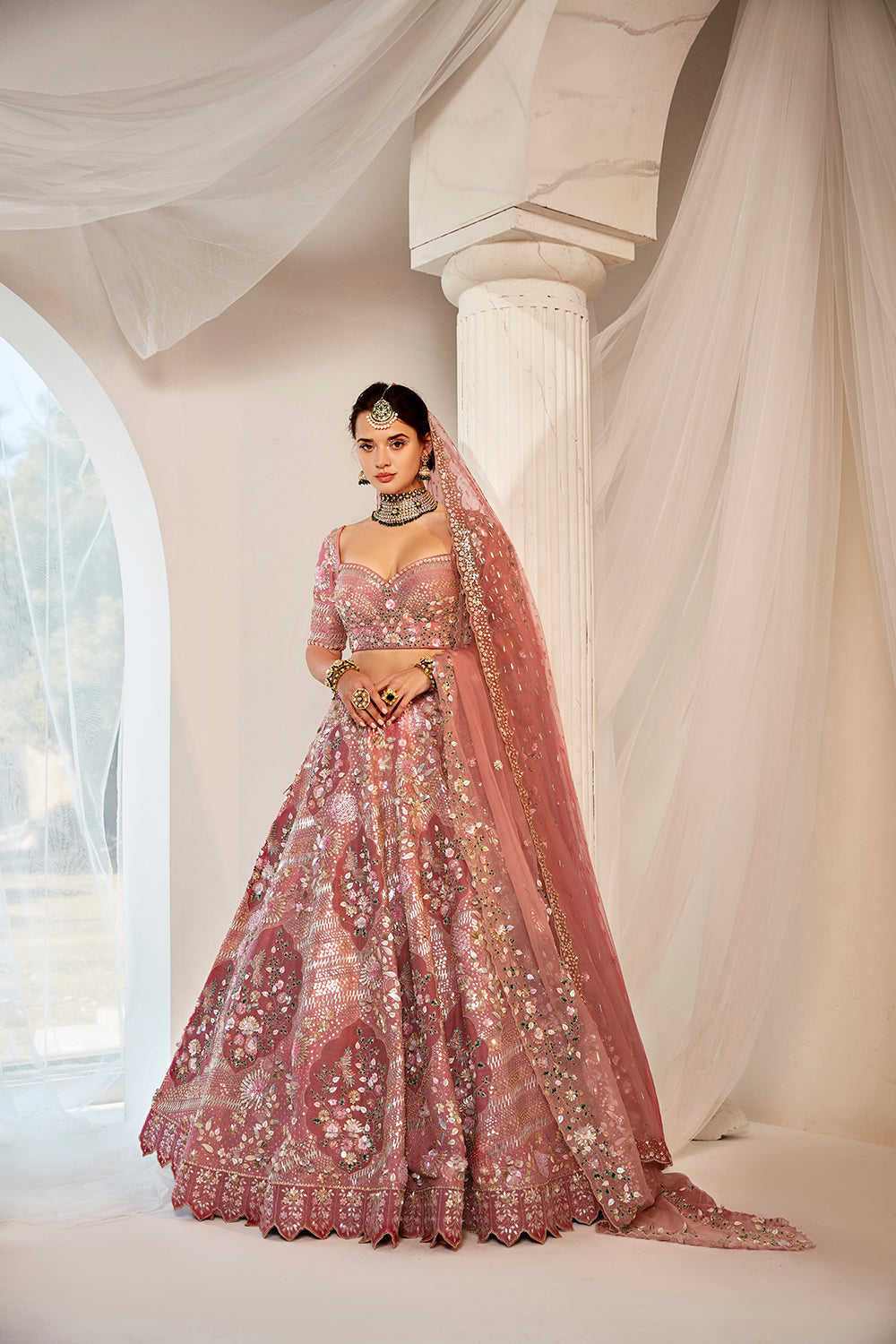 Salmon Pink Bridal Set - Auraya Fashion - Rachit Khanna - #tag1# - #tag2# - #tag3# - #tag3#