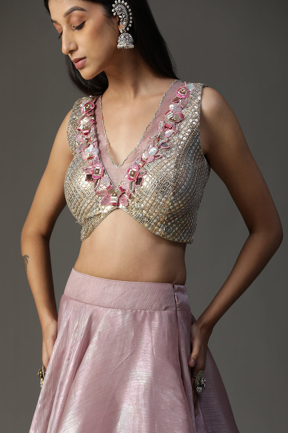 Lilac Organza Lehenga Set - Auraya Fashion -  - #tag1# - #tag2# - #tag3# - #tag3#