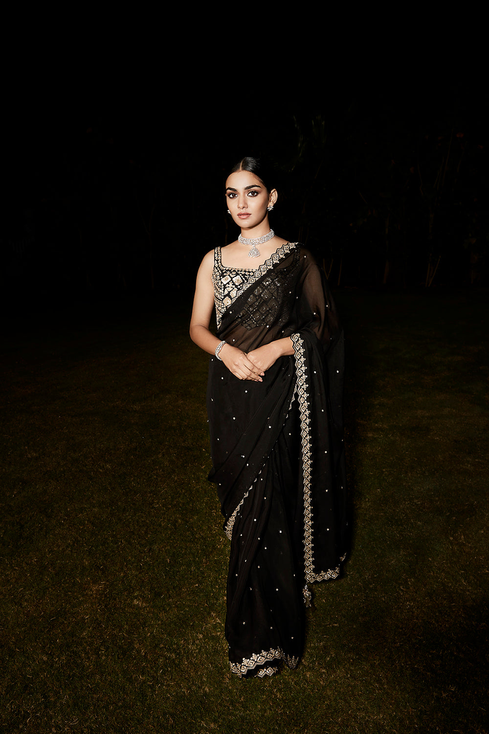 The Royal Noir Saree - Auraya Fashion - Matsya - #tag1# - #tag2# - #tag3# - #tag3#