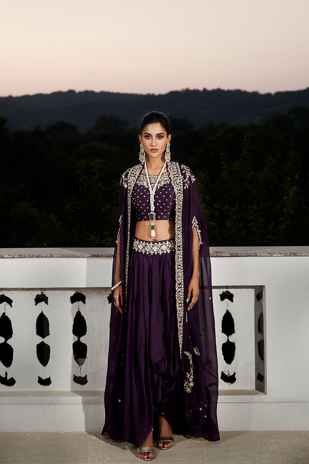 The Royal Matsya Midnight Plum Cape - Auraya Fashion - Matsya - #tag1# - #tag2# - #tag3# - #tag3#