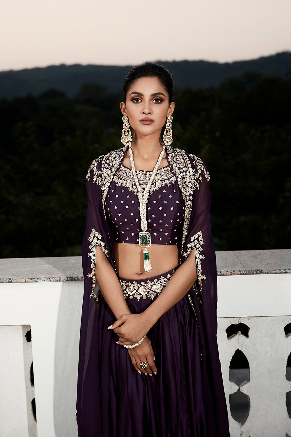 The Royal Matsya Midnight Plum Cape - Auraya Fashion -  - #tag1# - #tag2# - #tag3# - #tag3#