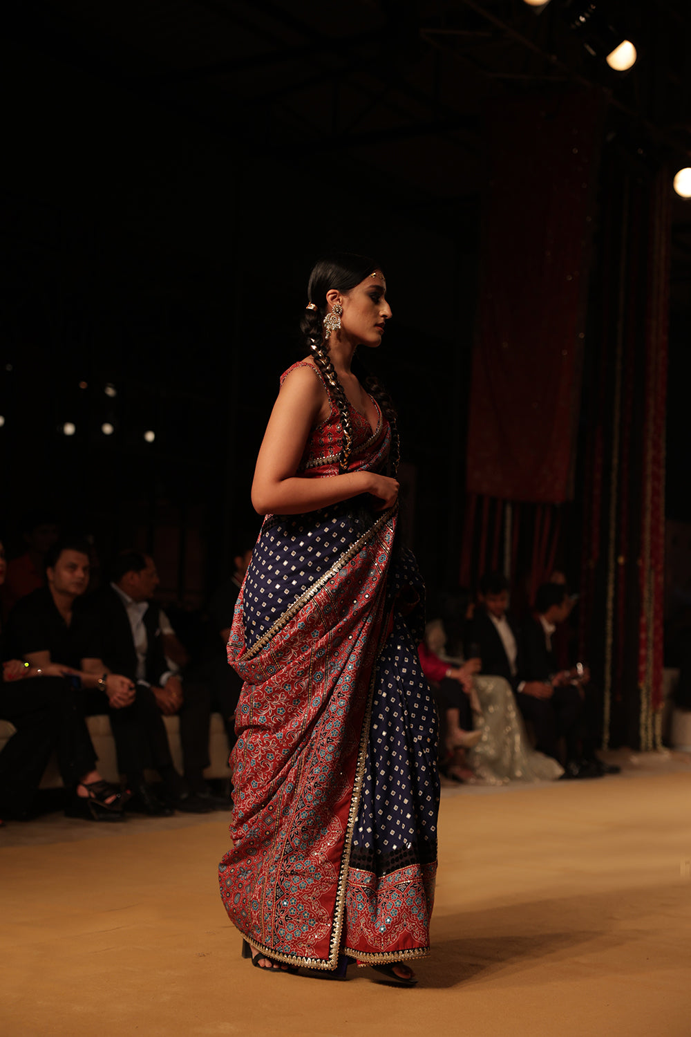 Ajrakh Bandhej Red Saree - Main Image