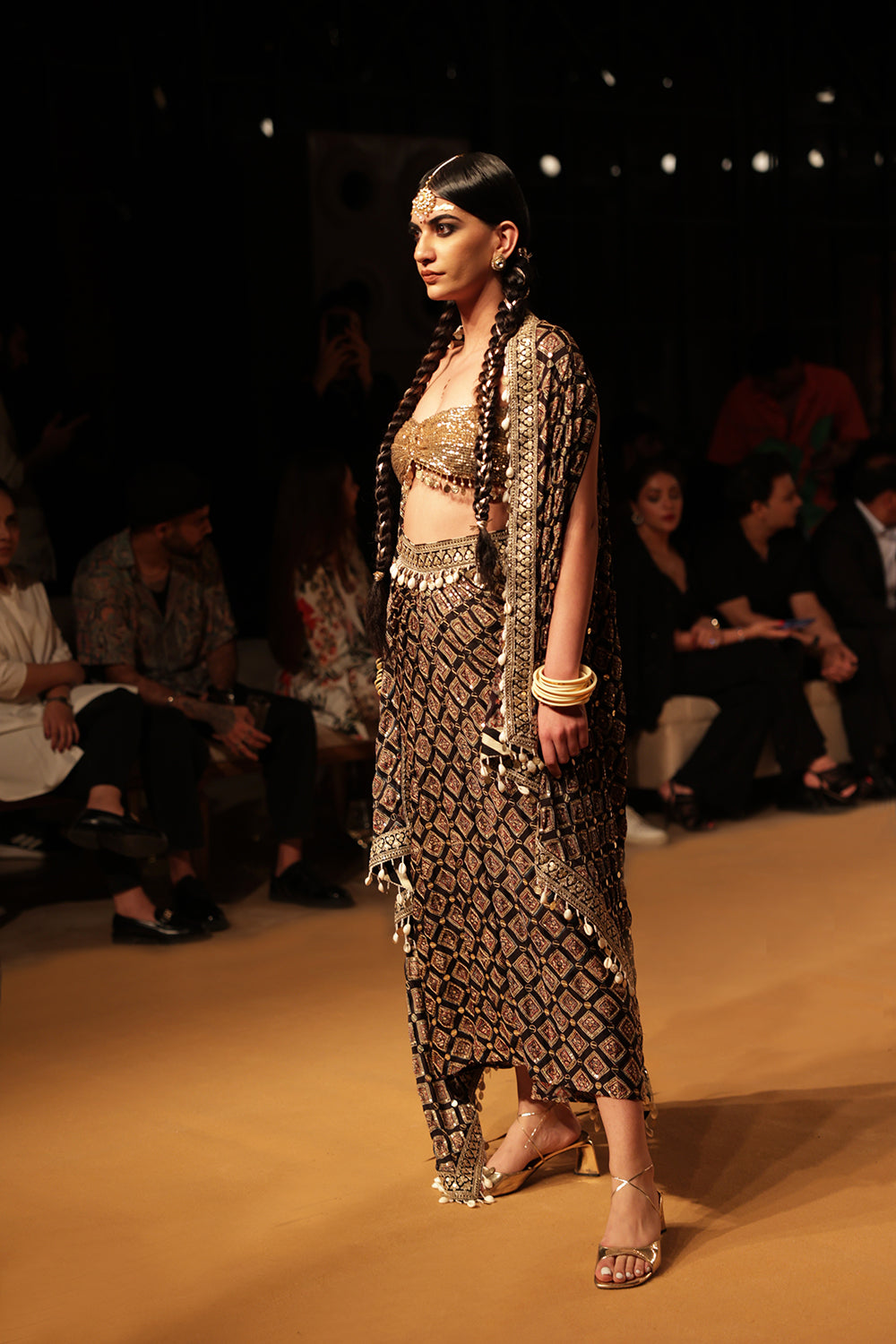 Ajrakh Sequin Embroidered Shell Cape Set. - Auraya Fashion -  - #tag1# - #tag2# - #tag3# - #tag3#