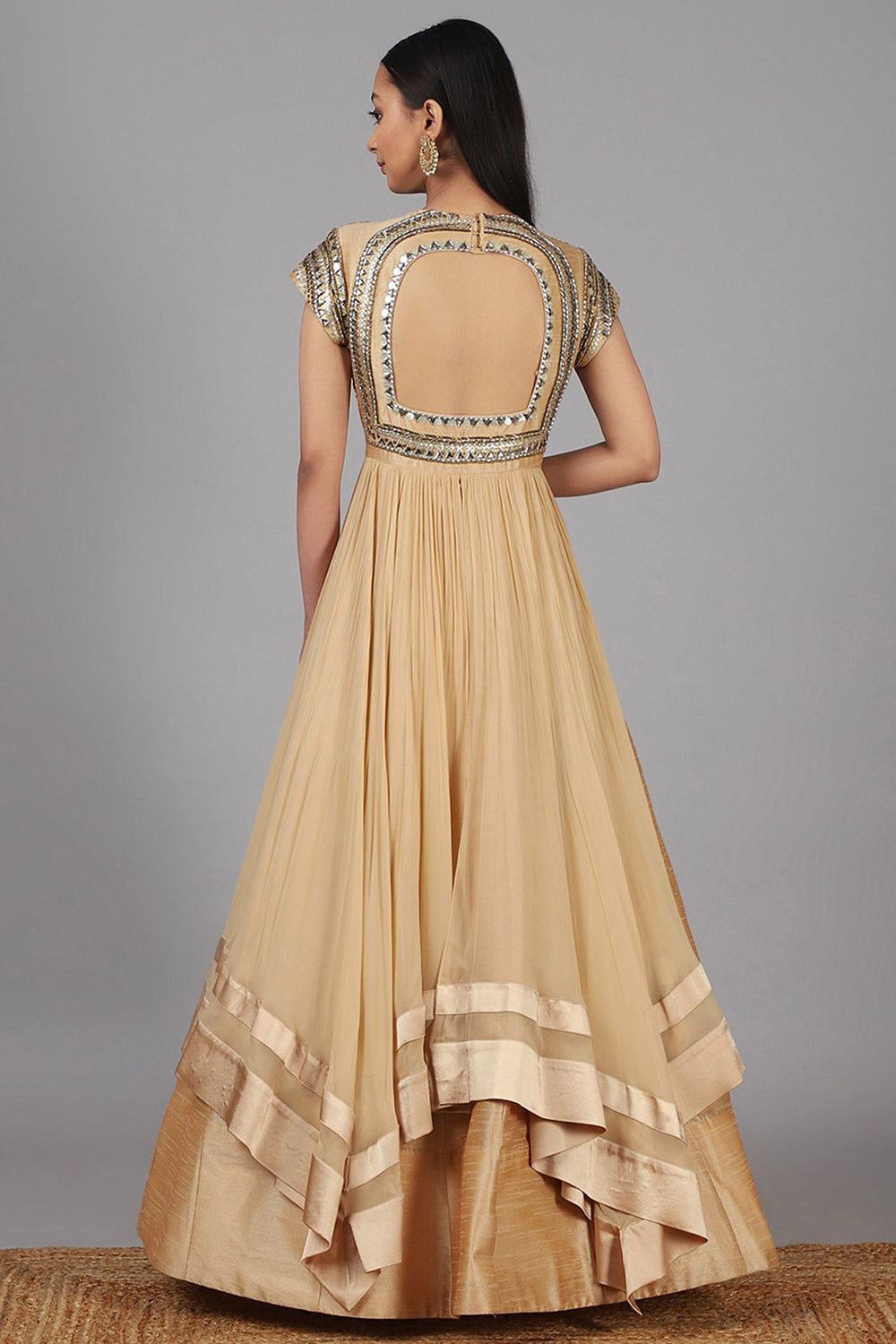 Hand Embroidered Beige Gown - Auraya Fashion -  - #tag1# - #tag2# - #tag3# - #tag3#