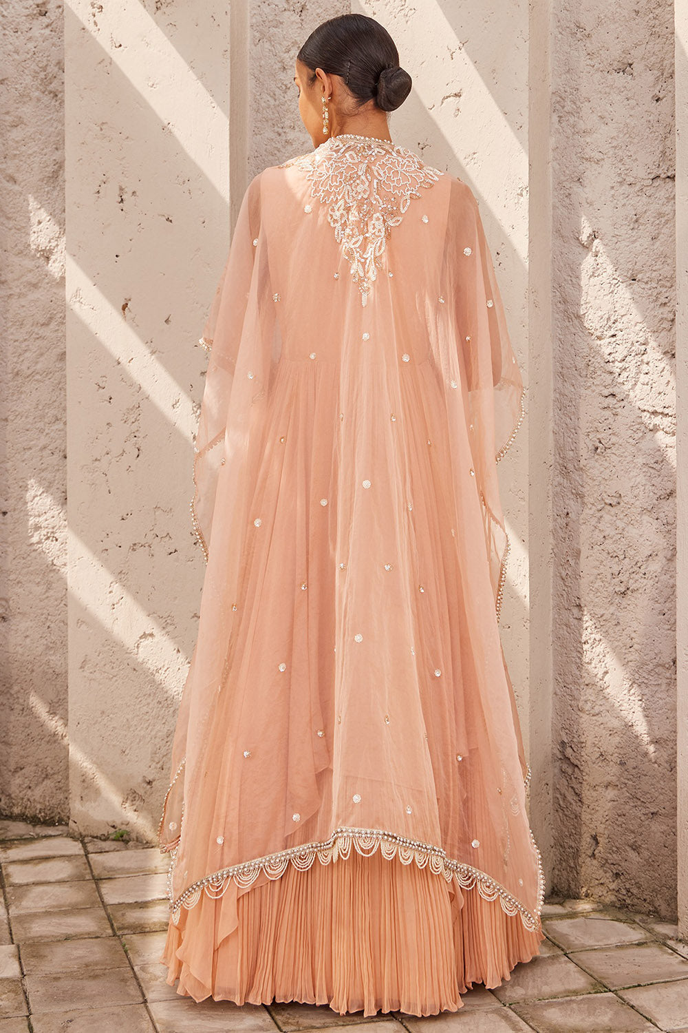 Organza & Georgette Salmon Pink Embroidered Anarkali Set - Auraya Fashion -  - #tag1# - #tag2# - #tag3# - #tag3#