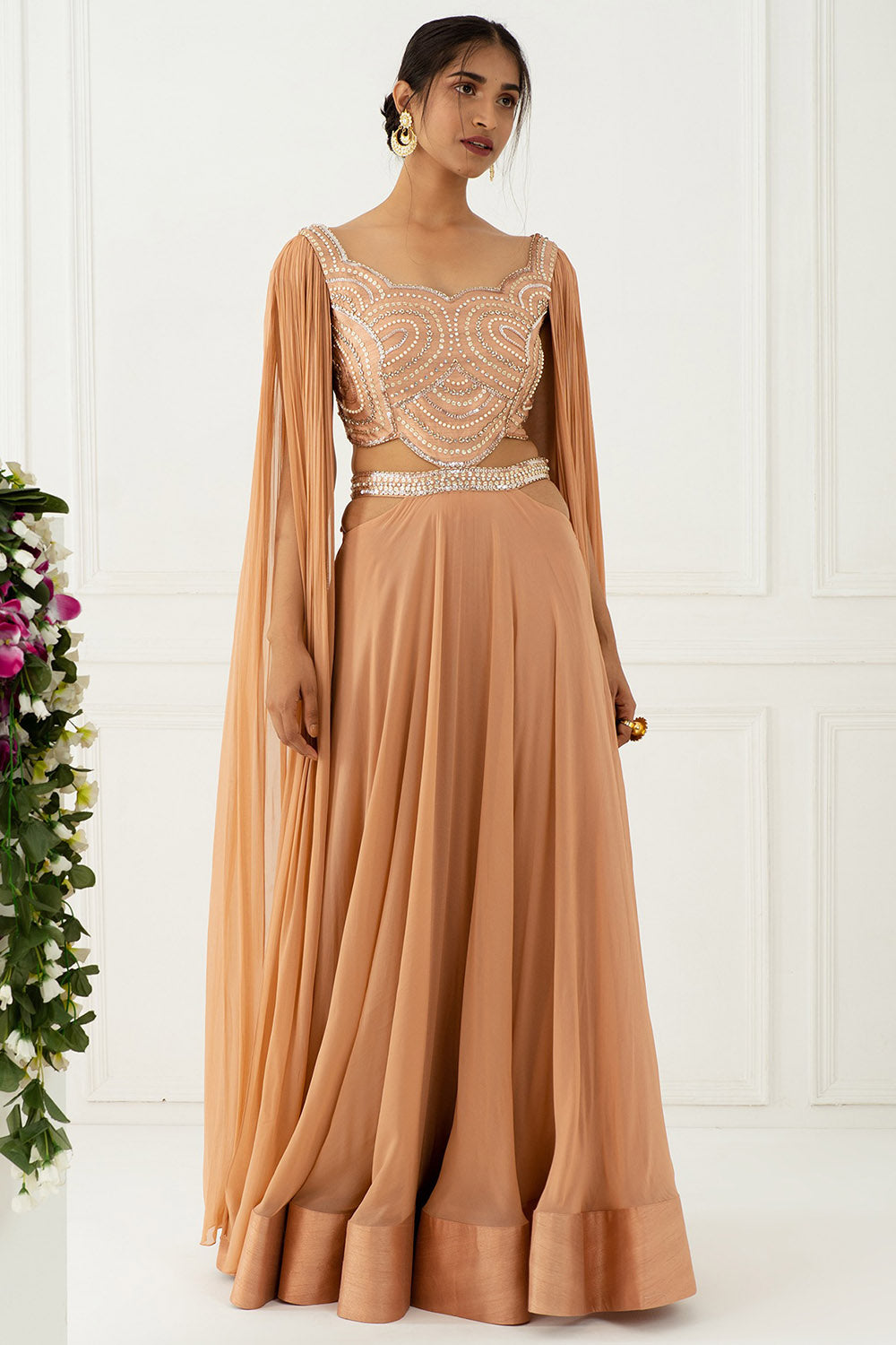 Hand Embroidered Blush Pink Cut-Out Gown - Auraya Fashion - Nidhika Shekhar - #tag1# - #tag2# - #tag3# - #tag3#