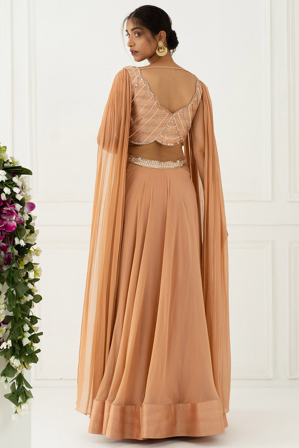 Hand Embroidered Blush Pink Cut-Out Gown - Auraya Fashion -  - #tag1# - #tag2# - #tag3# - #tag3#
