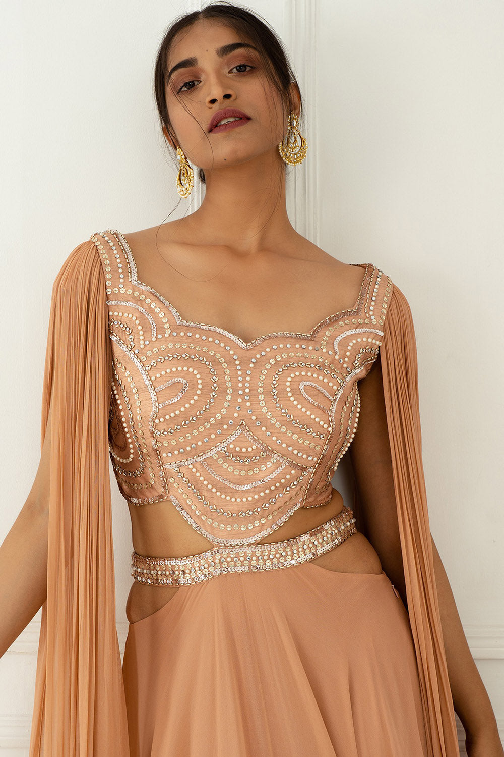 Hand Embroidered Blush Pink Cut-Out Gown - Auraya Fashion -  - #tag1# - #tag2# - #tag3# - #tag3#
