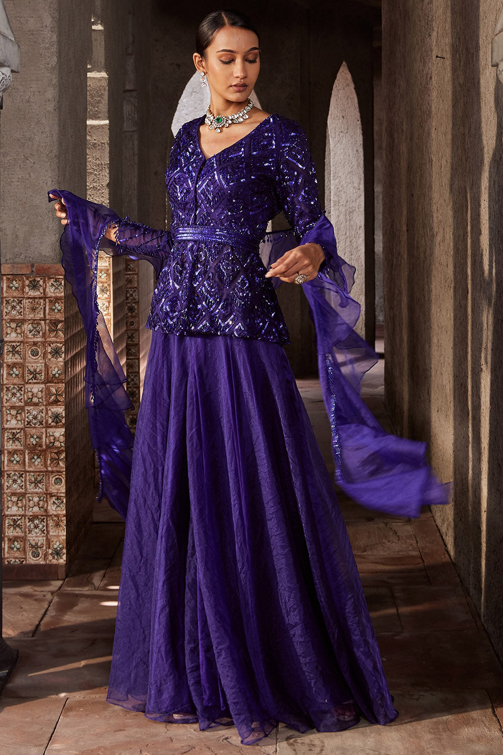 Organza Purple Sharara Set - Auraya Fashion - Nidhika Shekhar - #tag1# - #tag2# - #tag3# - #tag3#