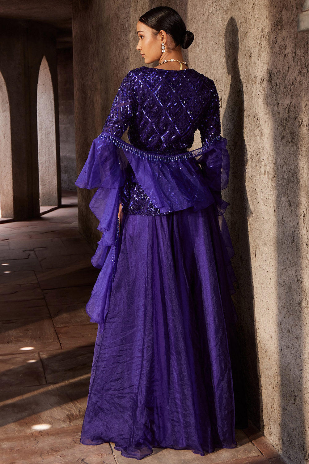 Organza Purple Sharara Set - Auraya Fashion -  - #tag1# - #tag2# - #tag3# - #tag3#