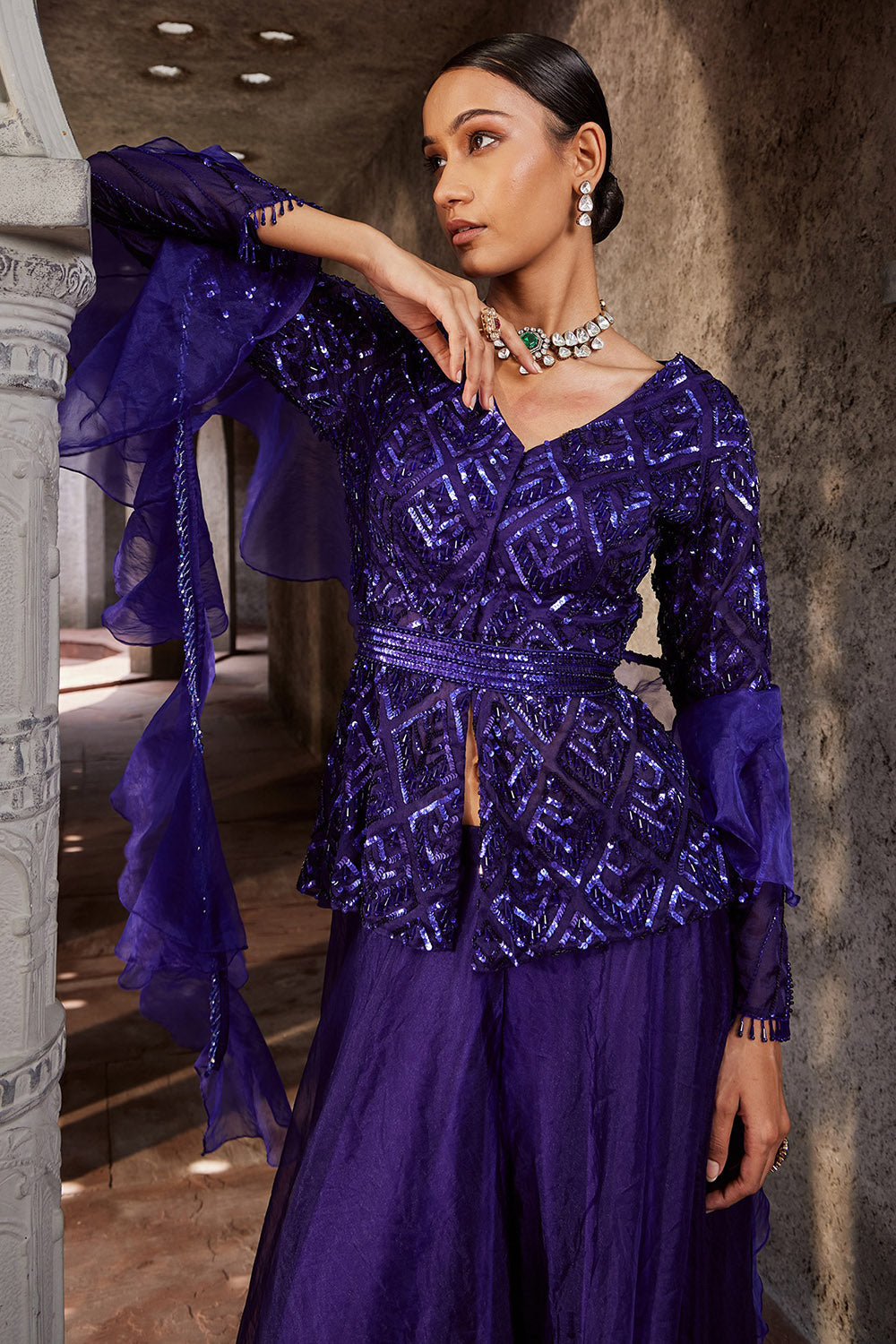 Organza Purple Sharara Set - Auraya Fashion -  - #tag1# - #tag2# - #tag3# - #tag3#