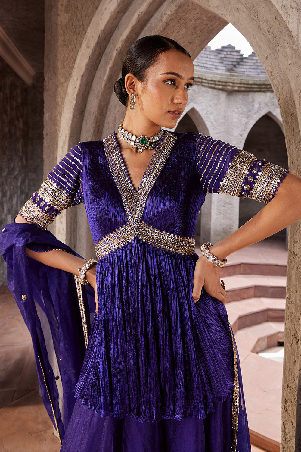 Organza Purple Sharara Set - Auraya Fashion -  - #tag1# - #tag2# - #tag3# - #tag3#