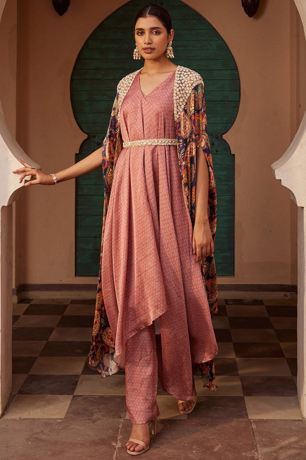 Multi-Colored Modal Printed Cape Set - Auraya Fashion - Nidhika Shekhar - #tag1# - #tag2# - #tag3# - #tag3#