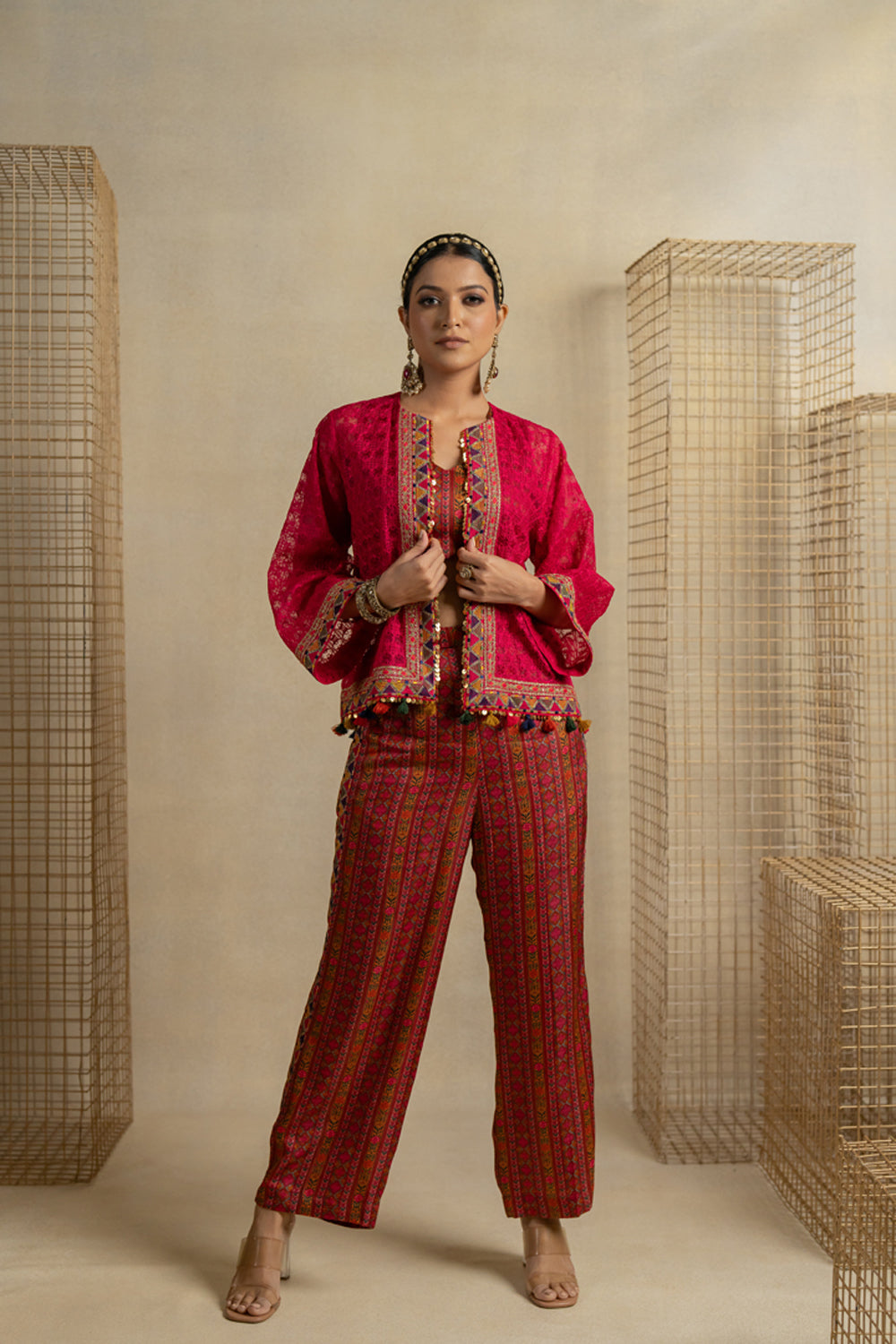 Gulal Organza Jacket With Bagh Crop And Pants - Auraya Fashion - Pooja Keyur - #tag1# - #tag2# - #tag3# - #tag3#