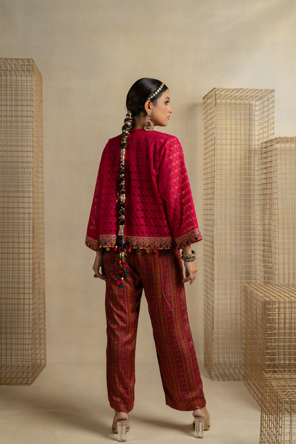 Gulal Organza Jacket With Bagh Crop And Pants - Auraya Fashion -  - #tag1# - #tag2# - #tag3# - #tag3#
