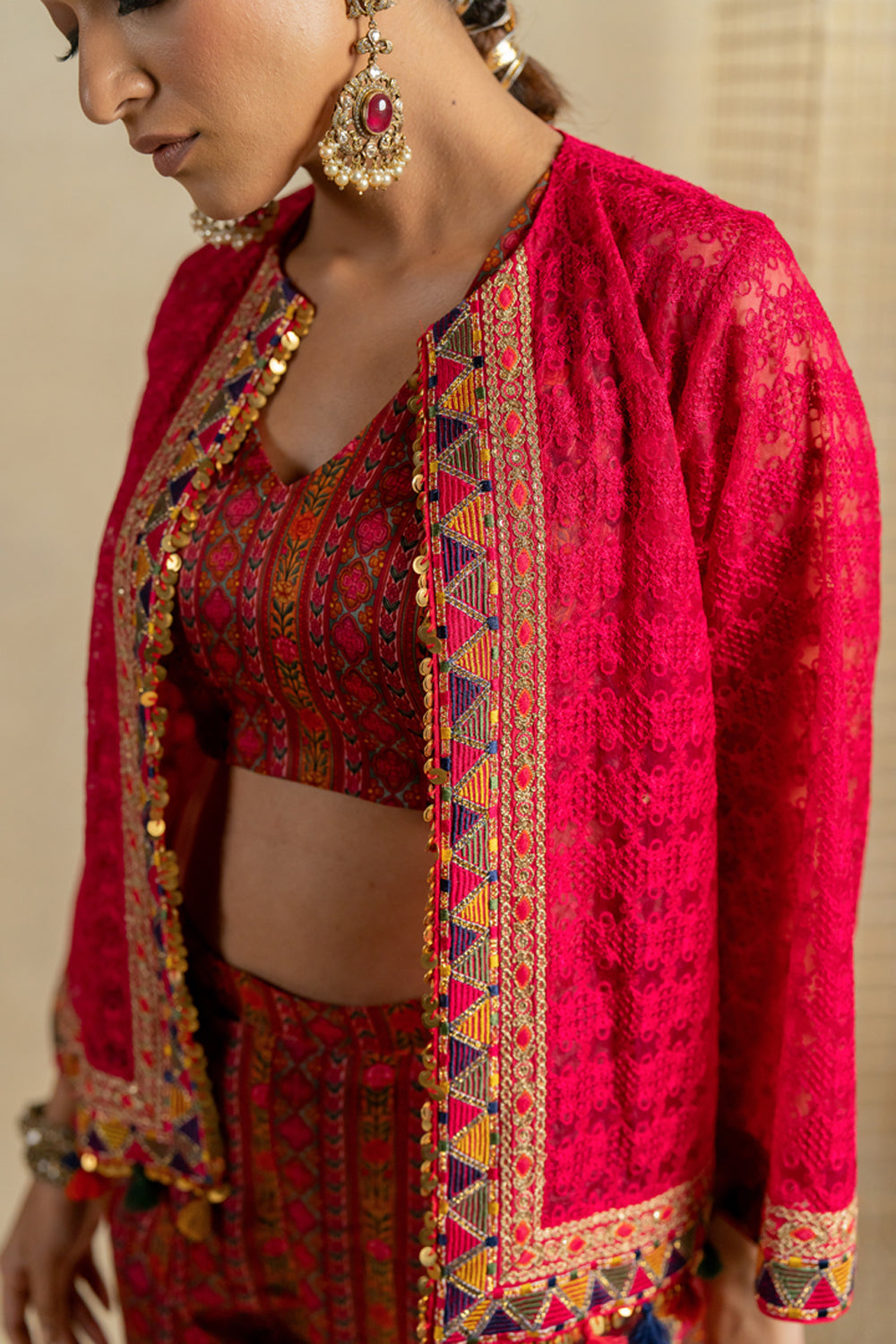 Gulal Organza Jacket With Bagh Crop And Pants - Auraya Fashion -  - #tag1# - #tag2# - #tag3# - #tag3#