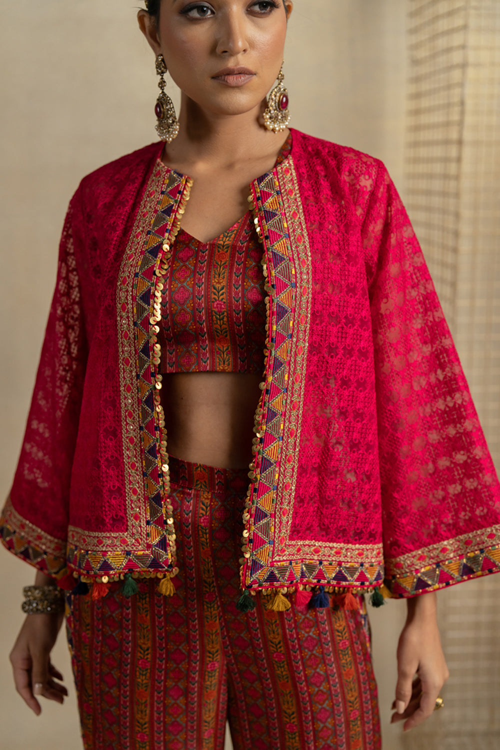 Gulal Organza Jacket With Bagh Crop And Pants - Auraya Fashion -  - #tag1# - #tag2# - #tag3# - #tag3#