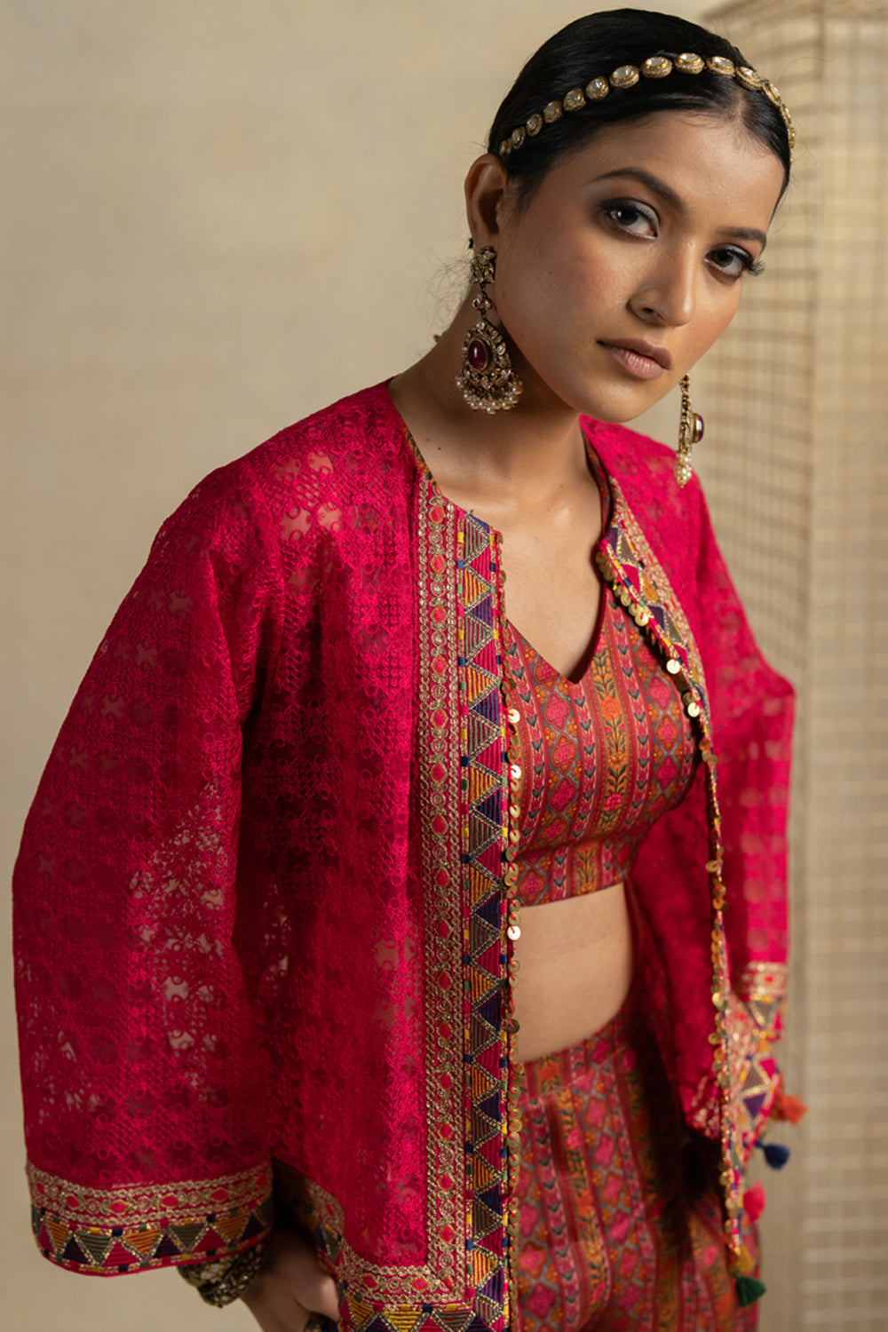 Gulal Organza Jacket With Bagh Crop And Pants - Auraya Fashion -  - #tag1# - #tag2# - #tag3# - #tag3#