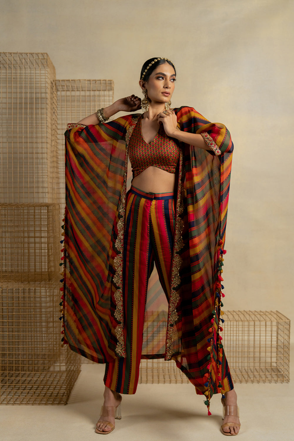 Baghdhari Cape With Crop And Pants - Auraya Fashion - Pooja Keyur - #tag1# - #tag2# - #tag3# - #tag3#