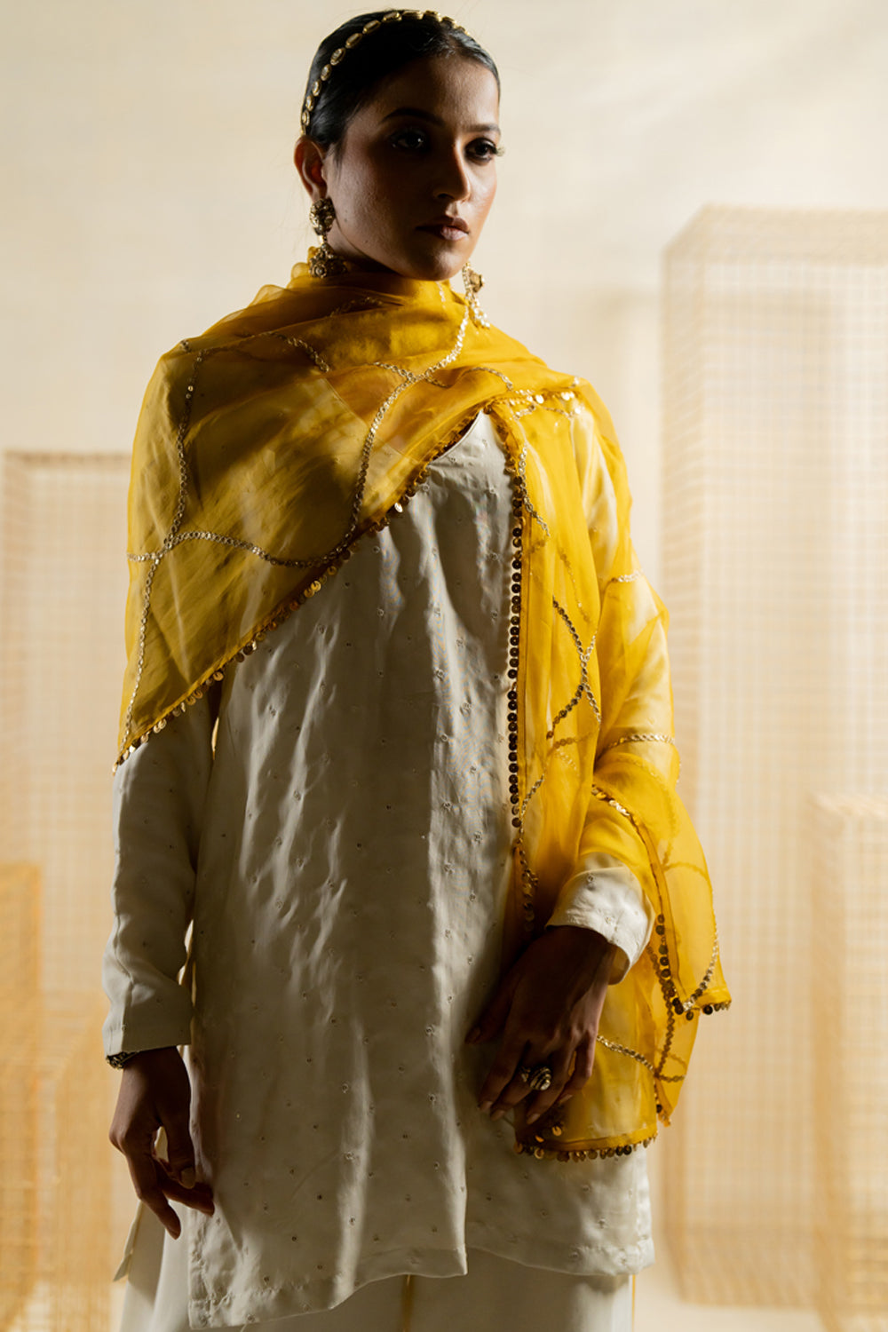 Haldi Jaal Embroidered Organza Dupatta - Auraya Fashion - Pooja Keyur - #tag1# - #tag2# - #tag3# - #tag3#